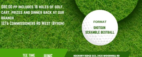 Branch 533 Golf Tournament: 9:00 AM June 8th (Shotgun start) $90pp