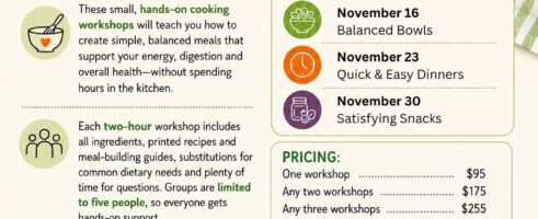 Cooking Workshops – Nov 9, 16, 23,30